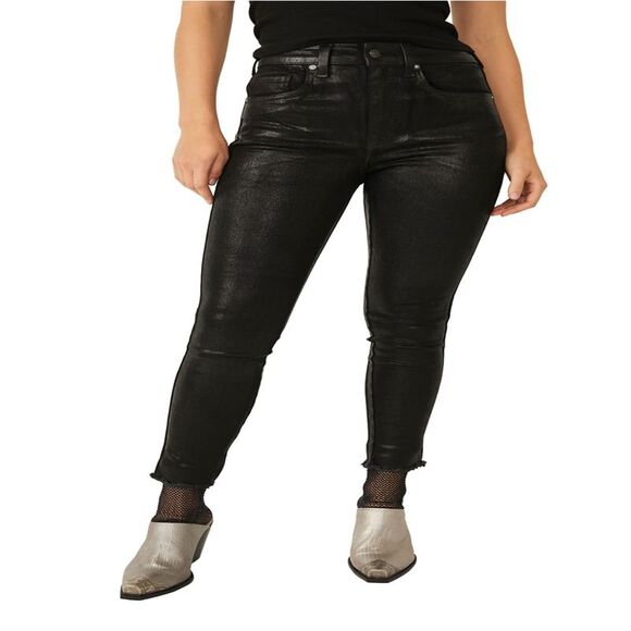 Free People Raw High Rise Coated Skinny Jeans In Coated Black - 24 - Picture 2 of 3